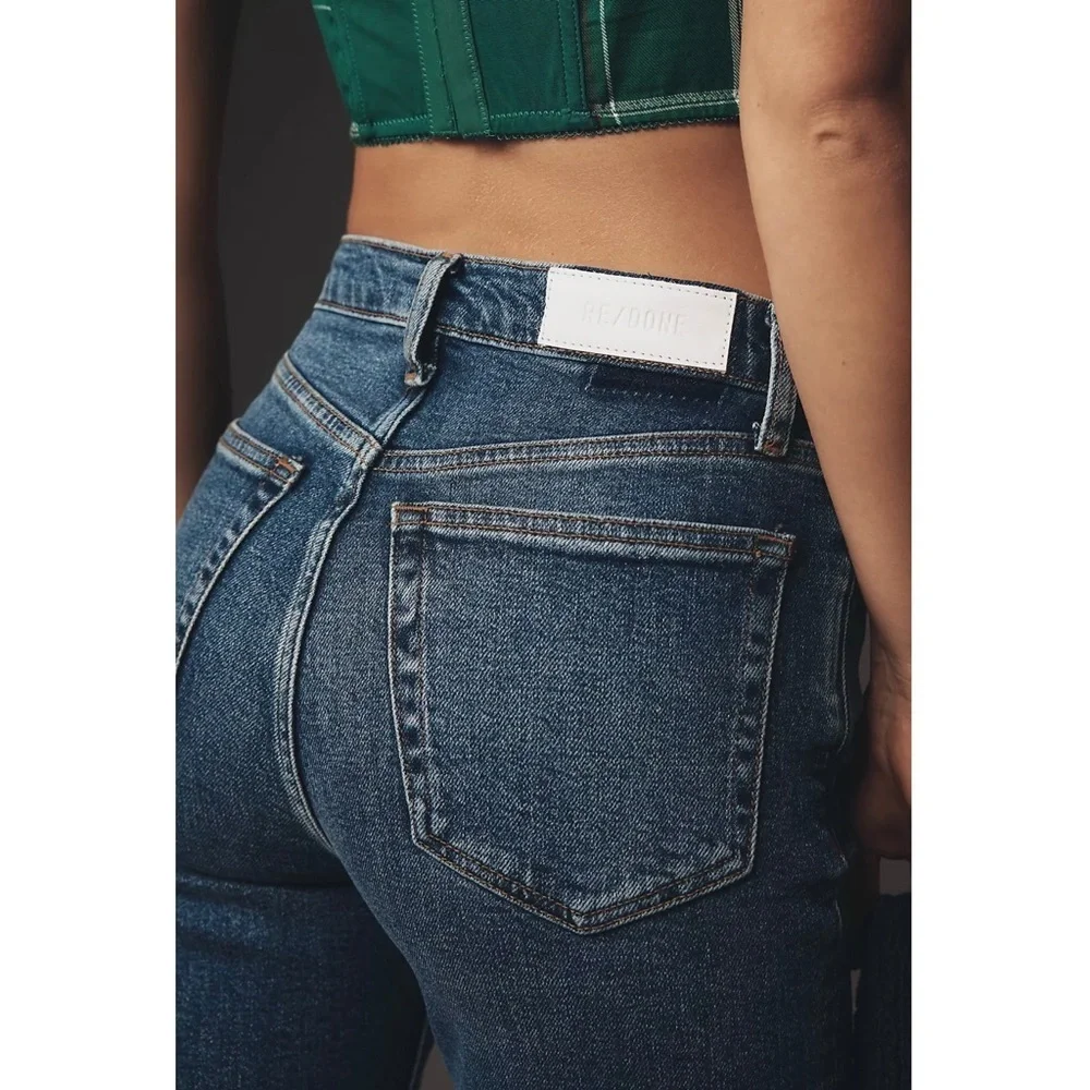 NWT RE/DONE 90s High Rise Button Fly Straight Leg Ankle Crop‎ Raw Hem Jeans 25